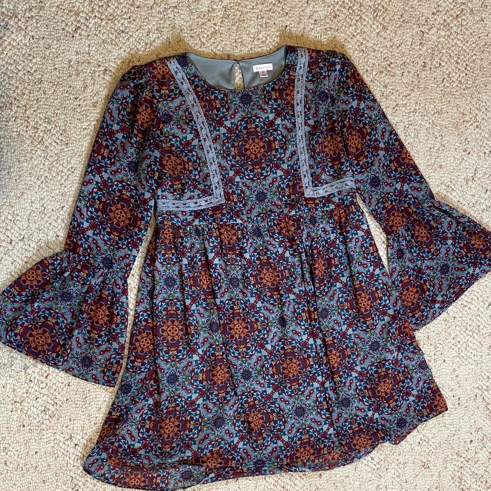 Hippy Boho Bell Sleeve Paisley Dress